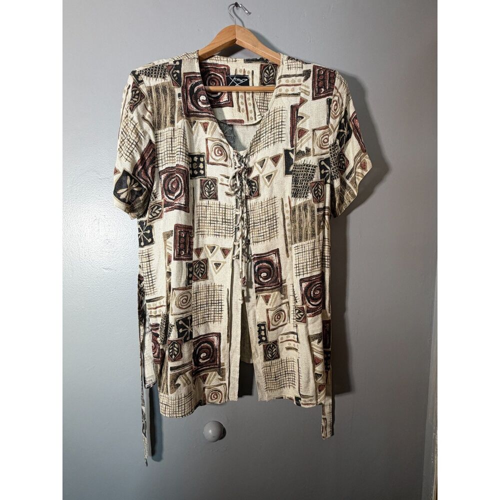 Vintage 90s XTRMZ Made USA Boho Southwestern Tie Front Festival Top Y2k